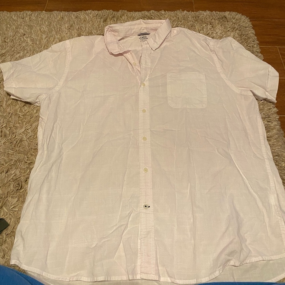 Izod Saltwater Mens XXL White Pink Hue Shirt Short Sleeve Button -down Light